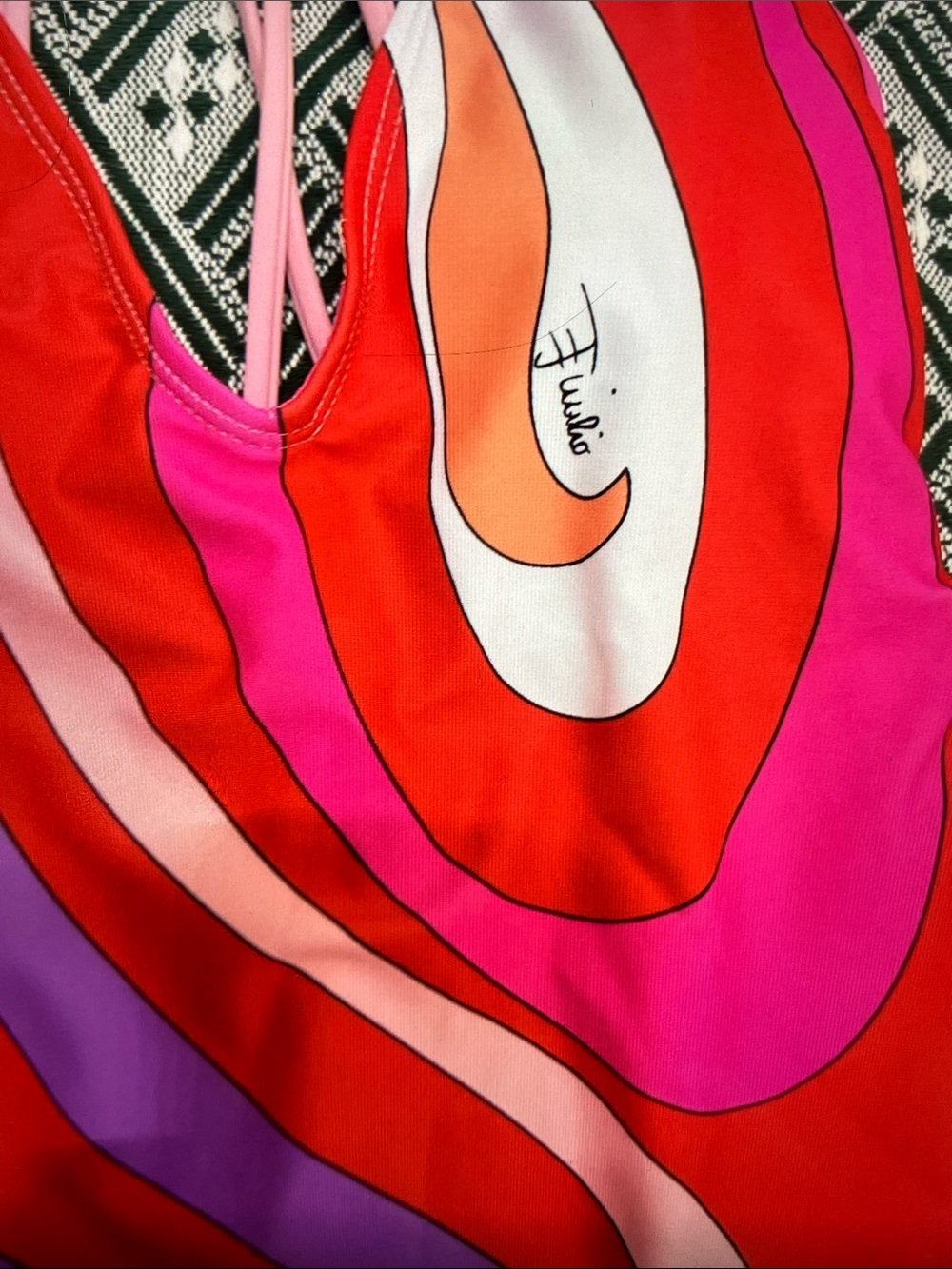 Emilio Pucci Red Pink Orange Abstract Swirl One-Piece - Picture 7 of 9